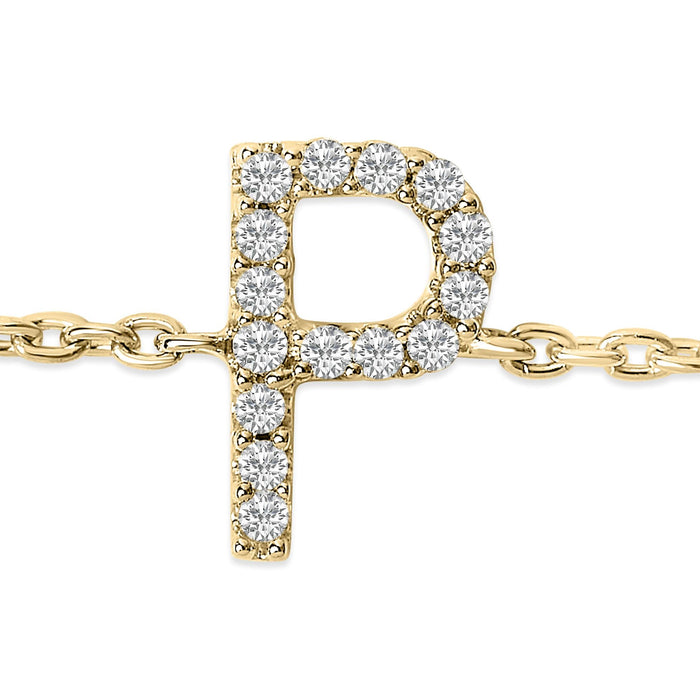 Pulsera de eslabones con dije de inicial A-Z y detalle de diamante en oro amarillo de 10K
