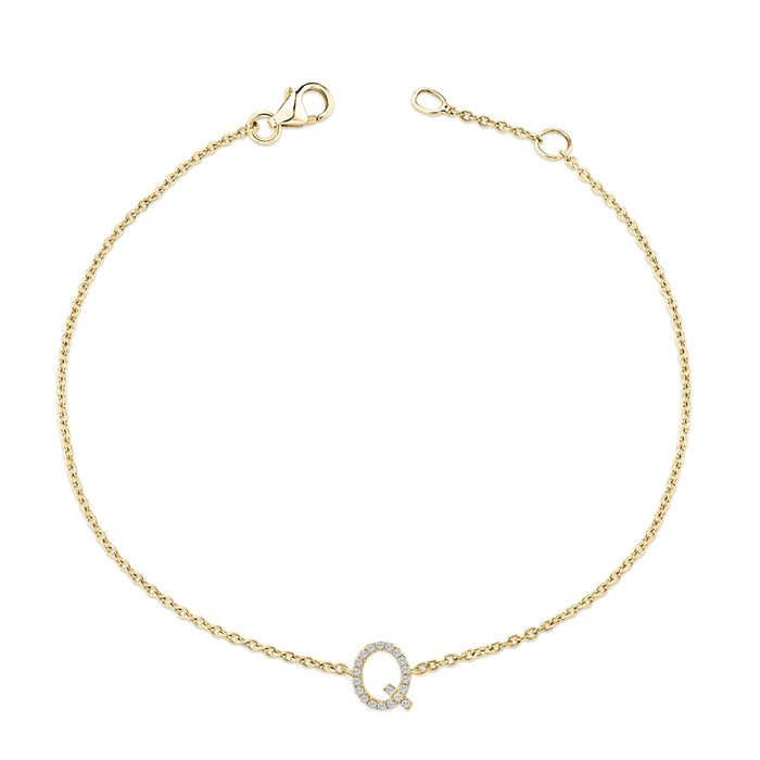 Pulsera de eslabones con dije de inicial A-Z y detalle de diamante en oro amarillo de 10K, foto 36