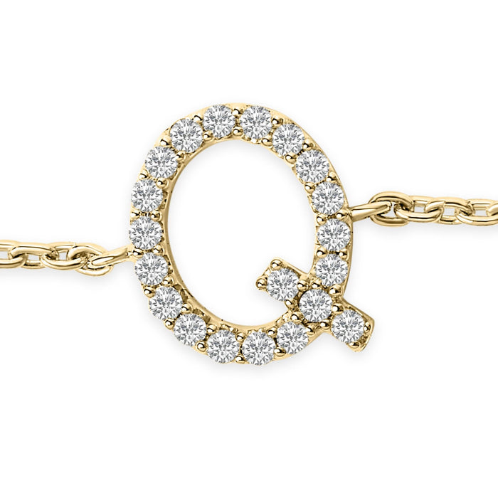Pulsera de eslabones con dije de inicial A-Z y detalle de diamante en oro amarillo de 10K