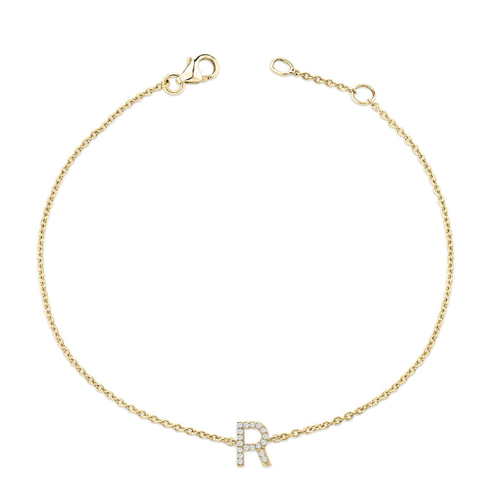 Pulsera de eslabones con dije de inicial A-Z y detalle de diamante en oro amarillo de 10K, foto 35