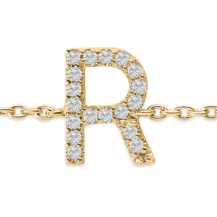 Pulsera de eslabones con dije de inicial A-Z y detalle de diamante en oro amarillo de 10K