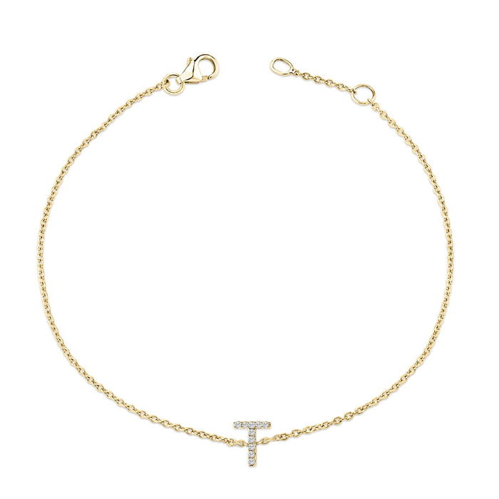 Pulsera de eslabones con dije de inicial A-Z y detalle de diamante en oro amarillo de 10K, foto 33