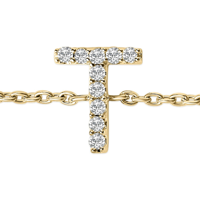 Pulsera de eslabones con dije de inicial A-Z y detalle de diamante en oro amarillo de 10K