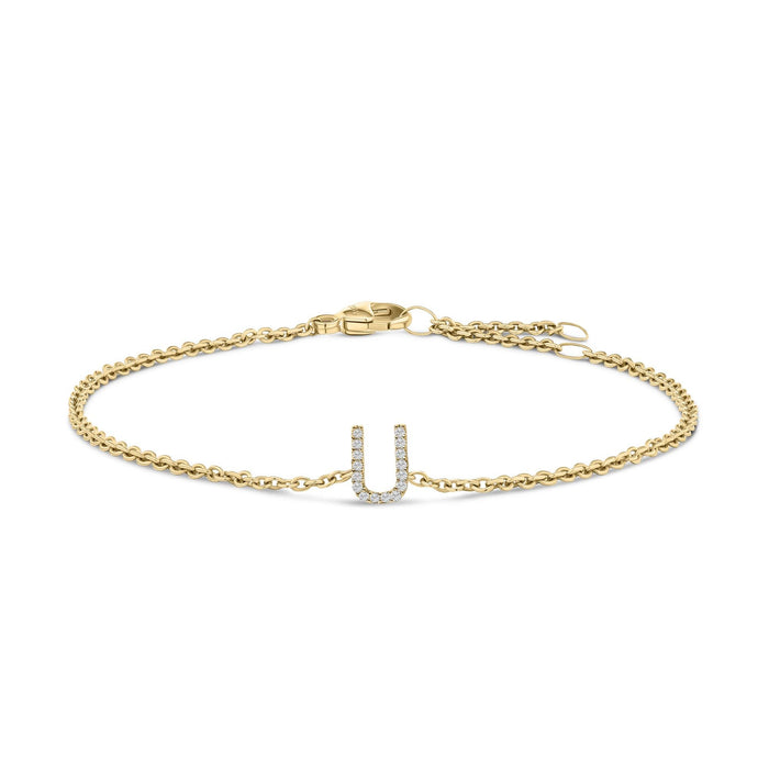 Pulsera de eslabones con dije de inicial A-Z y detalle de diamante en oro amarillo de 10K, foto 6