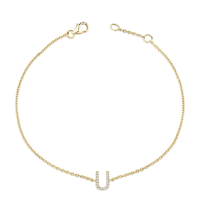 Pulsera de eslabones con dije de inicial A-Z y detalle de diamante en oro amarillo de 10K, foto 32