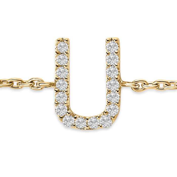 Pulsera de eslabones con dije de inicial A-Z y detalle de diamante en oro amarillo de 10K