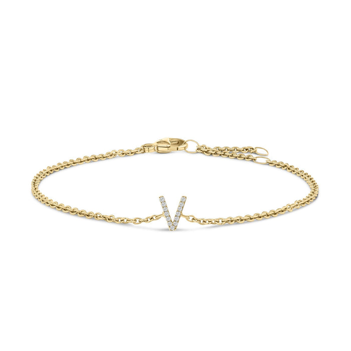 Pulsera de eslabones con dije de inicial A-Z y detalle de diamante en oro amarillo de 10K, foto 5