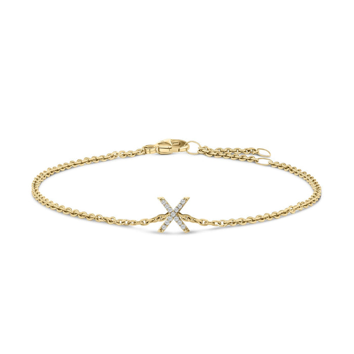 Pulsera de eslabones con dije de inicial A-Z y detalle de diamante en oro amarillo de 10K, foto 3