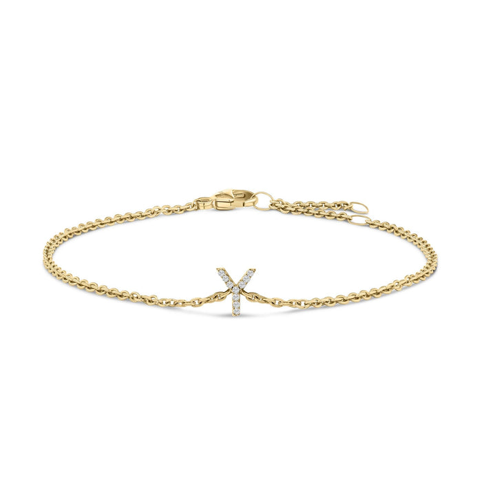 Pulsera de eslabones con dije de inicial A-Z y detalle de diamante en oro amarillo de 10K, foto 2