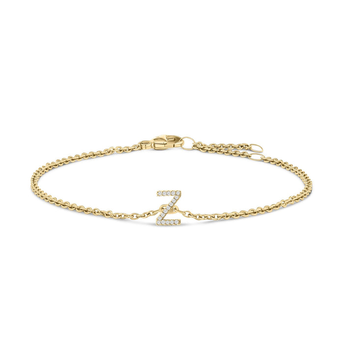 Pulsera de eslabones con dije de inicial A-Z y detalle de diamante en oro amarillo de 10K, foto 1