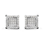 Aretes de botón de racimo con doble cuadrado, halo y diamantes talla princesa de 1 1/4 ct. p.t. en oro blanco de 10K, foto 1