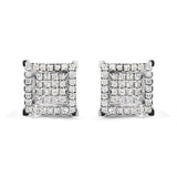 Aretes de botón de racimo con doble cuadrado, halo y diamantes talla princesa de 1 1/4 ct. p.t. en oro blanco de 10K