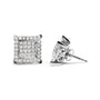 Aretes de botón de racimo con doble cuadrado, halo y diamantes talla princesa de 1 1/4 ct. p.t. en oro blanco de 10K, foto 3