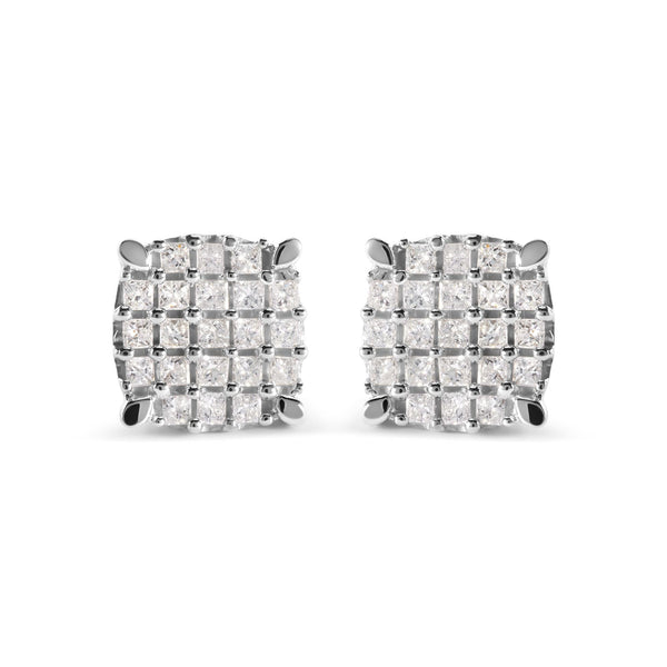 3/4 Ct. T.W. Princess Diamond Composite Cushion Shape Stud Earrings in 10K White Gold, photo 1