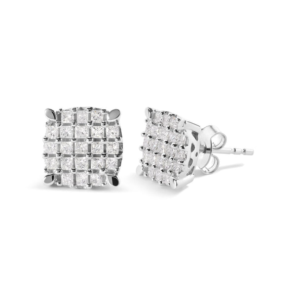 3/4 Ct. T.W. Princess Diamond Composite Cushion Shape Stud Earrings in 10K White Gold, photo 2