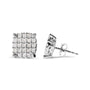 Aretes de botón de racimo en forma de cojín con diamantes talla princesa de 3/4 ct. p.t. en oro blanco de 10K, foto 3