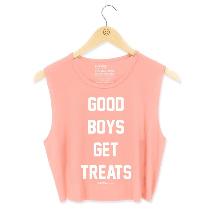Good Boys Get Treats Crop Tank in peach