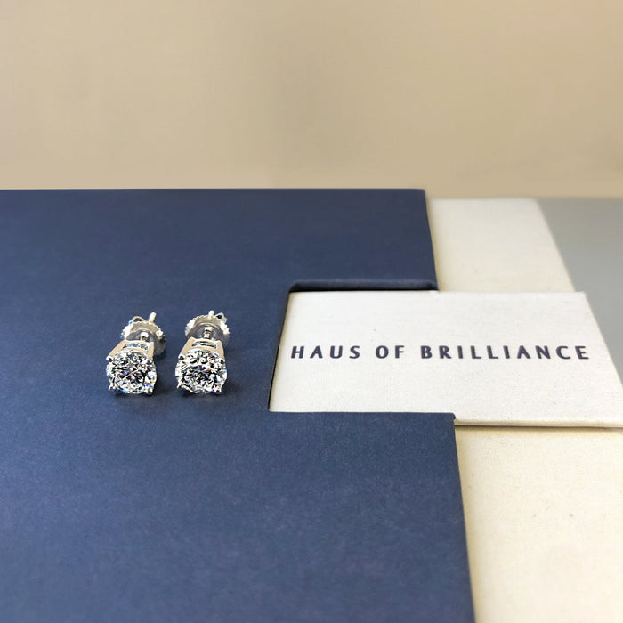 Round Lab-Grown Diamond Solitaire Stud Earrings with Screw Backs in 14K Gold