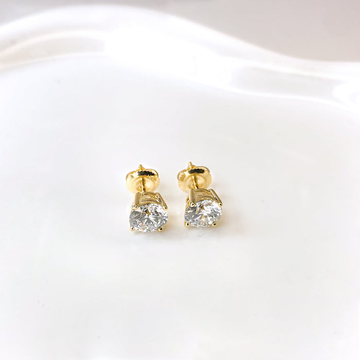 Round Lab-Grown Diamond Solitaire Stud Earrings with Screw Backs in 14K Gold
