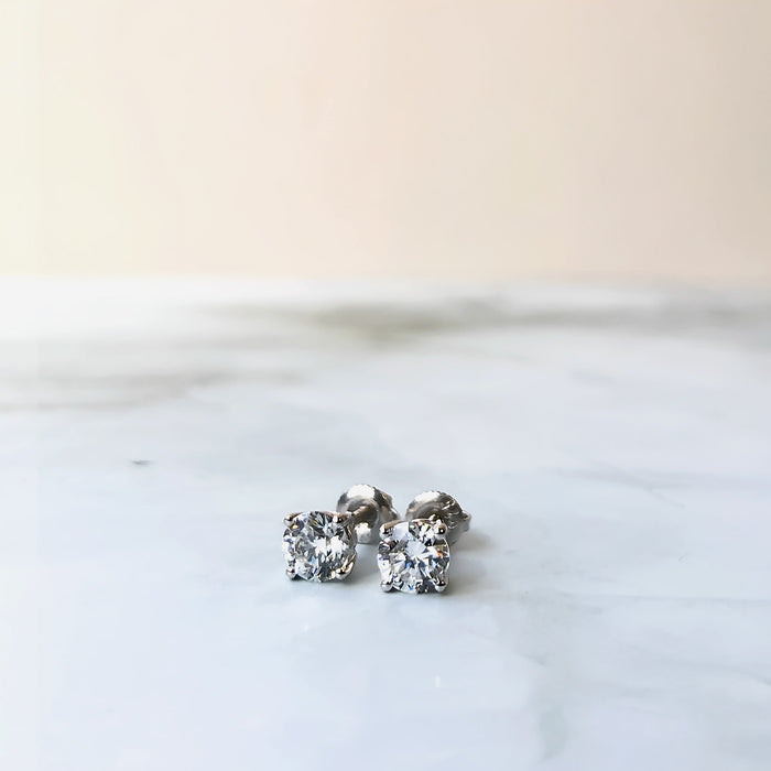 Round Lab-Grown Diamond Solitaire Stud Earrings with Screw Backs in 14K Gold