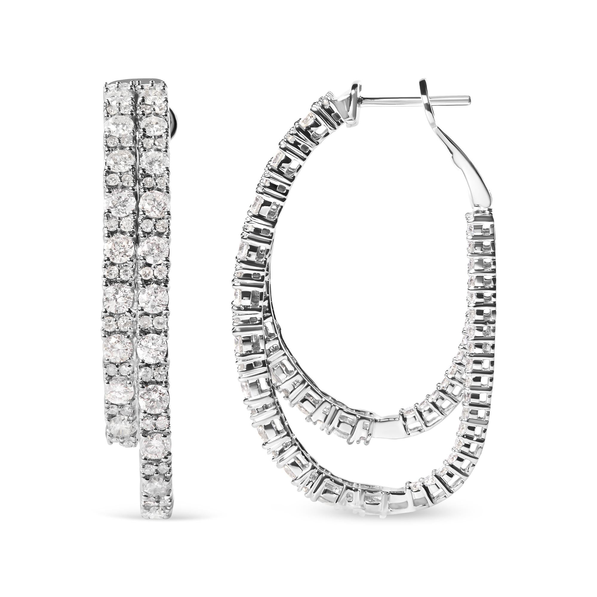 Aretes de doble aro asimétricos por dentro y por fuera con diamantes de 4 ct. p.t. en oro blanco de 14K, foto 1