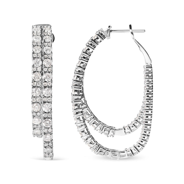 Aretes de doble aro asimétricos por dentro y por fuera con diamantes de 4 ct. p.t. en oro blanco de 14K, foto 1