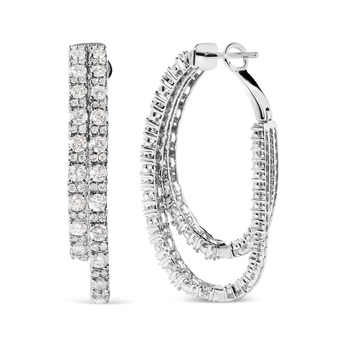 Aretes de doble aro asimétricos por dentro y por fuera con diamantes de 4 ct. p.t. en oro blanco de 14K, foto 2