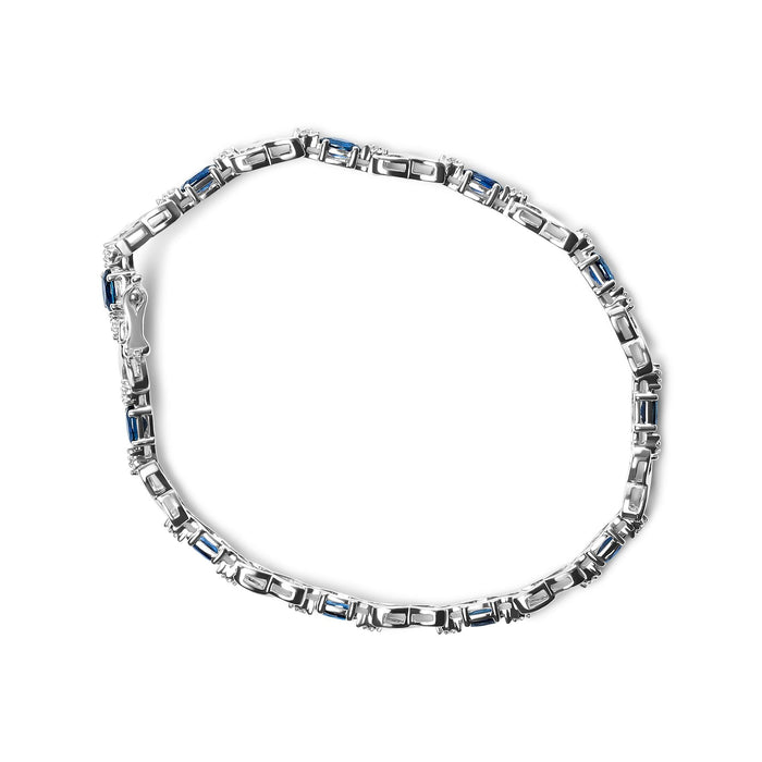 1/10 Ct. T.W. 5x4mm Oval Sapphire Gemstone and Diamond Prong-Set X Link Bracelet in 10K White Gold, photo 4