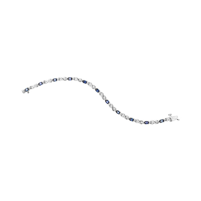 1/10 Ct. T.W. 5x4mm Oval Sapphire Gemstone and Diamond Prong-Set X Link Bracelet in 10K White Gold, photo 5