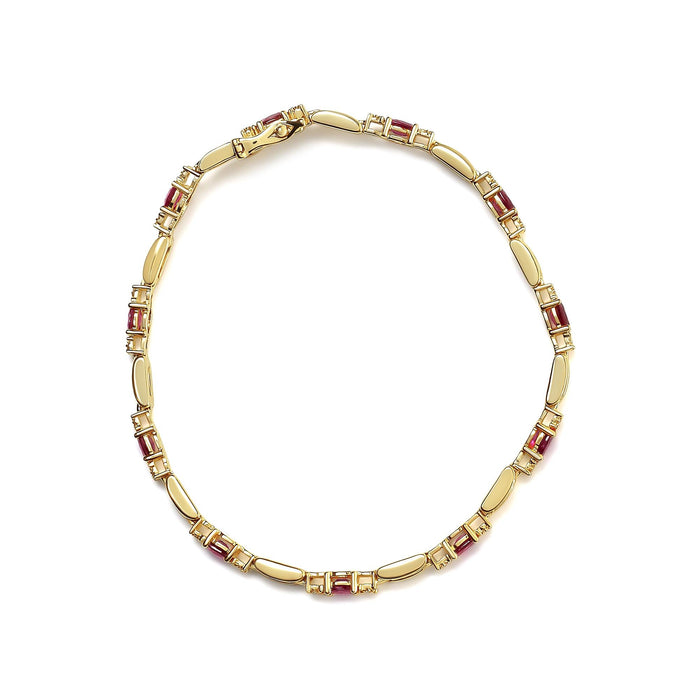 1/10 Ct. T.W. Oval Ruby and Diamond Bar Prong-Set Bracelet in 10K Yellow Gold, photo 4