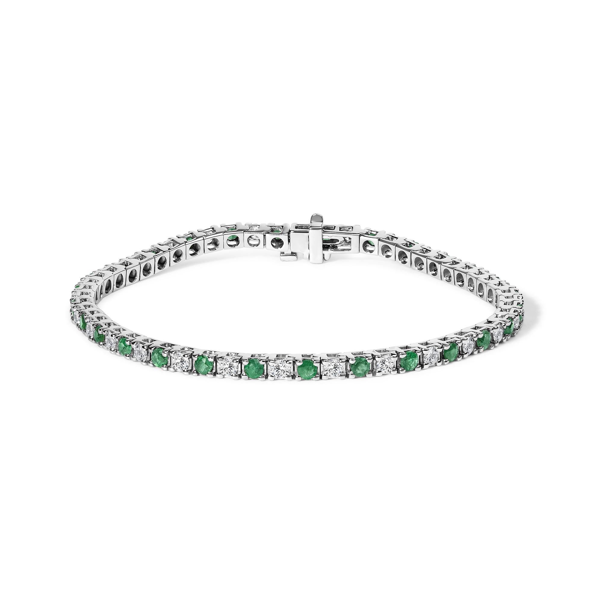 Pulsera tenis con diamantes y esmeralda alternos de 1 1/2 ct. p.t. en oro blanco de 14K, foto 1