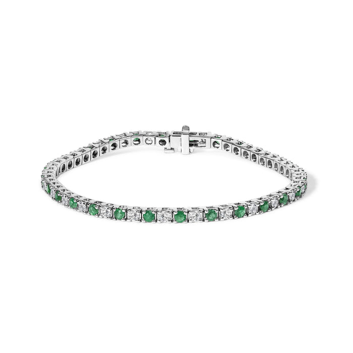 Pulsera tenis con diamantes y esmeralda alternos de 1 1/2 ct. p.t. en oro blanco de 14K, foto 1