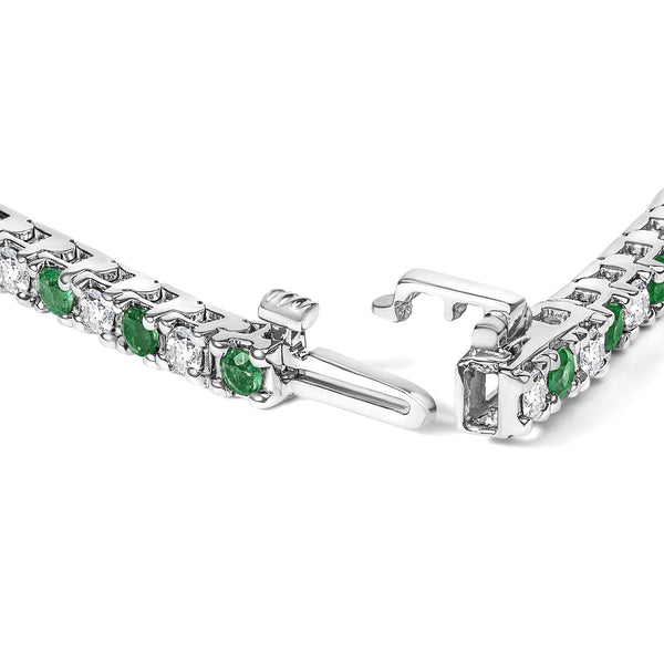 Pulsera tenis con diamantes y esmeralda alternos de 1 1/2 ct. p.t. en oro blanco de 14K, foto 2
