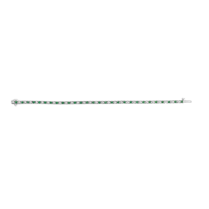 Pulsera tenis con diamantes y esmeralda alternos de 1 1/2 ct. p.t. en oro blanco de 14K, foto 4