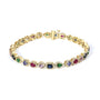Multi-Gemstone and Diamond Halo Rainbow Tennis Bracelet in 14K Yellow Gold, photo 1