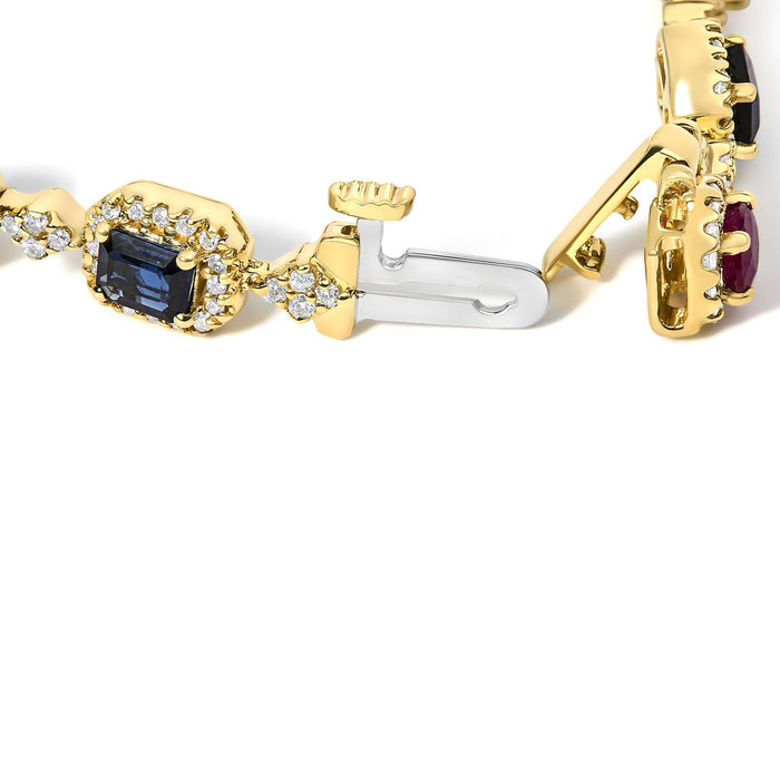 Multi-Gemstone and Diamond Halo Rainbow Link Bracelet in 14K Yellow Gold, photo 2