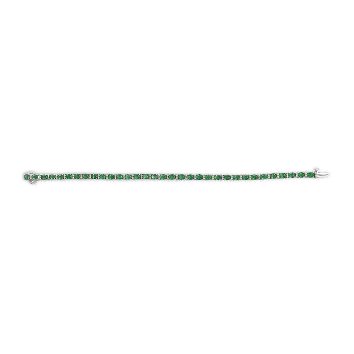 Pulsera tenis alterna con esmeralda verde ovalada y diamantes en oro blanco de 14K, foto 4