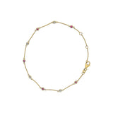 Alternating Red Ruby and White Diamond 9 Bezel Station Chain Bracelet in 14K Yellow Gold