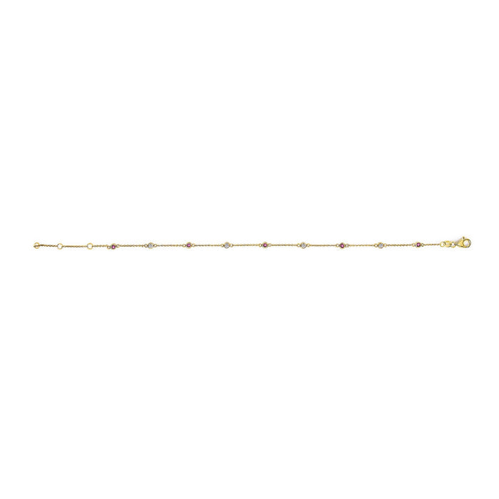Pulsera de cadena de 9 estaciones de bisel con rubí rojo y diamantes blancos alternados en oro amarillo de 14K, foto 4