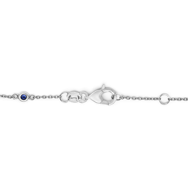 Alternating Blue Sapphire and White Diamond Bezel Station Chain Bracelet in 14K White Gold, photo 2