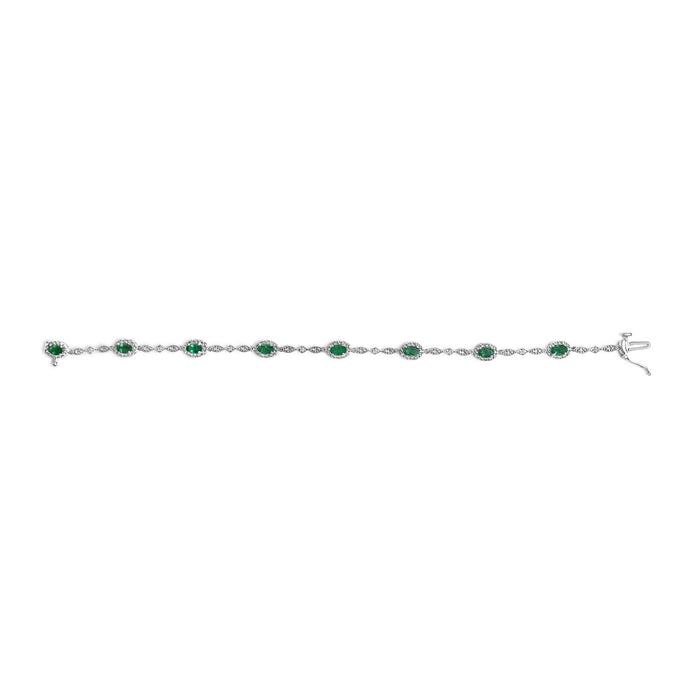 Oval Green Emerald and Diamond Alternating Link Bracelet in 10K White Gold, photo 4