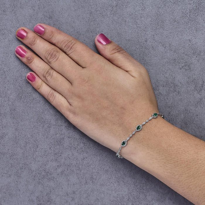 Oval Green Emerald and Diamond Alternating Link Bracelet in 10K White Gold, photo 3