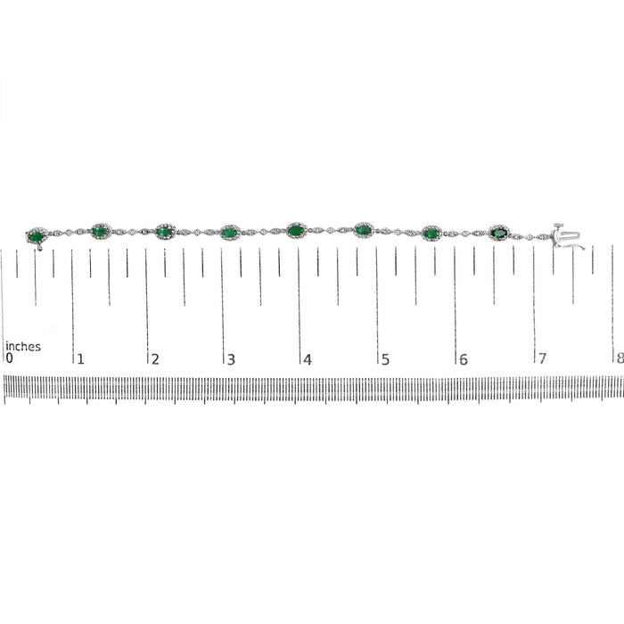 Oval Green Emerald and Diamond Alternating Link Bracelet in 10K White Gold, photo 5