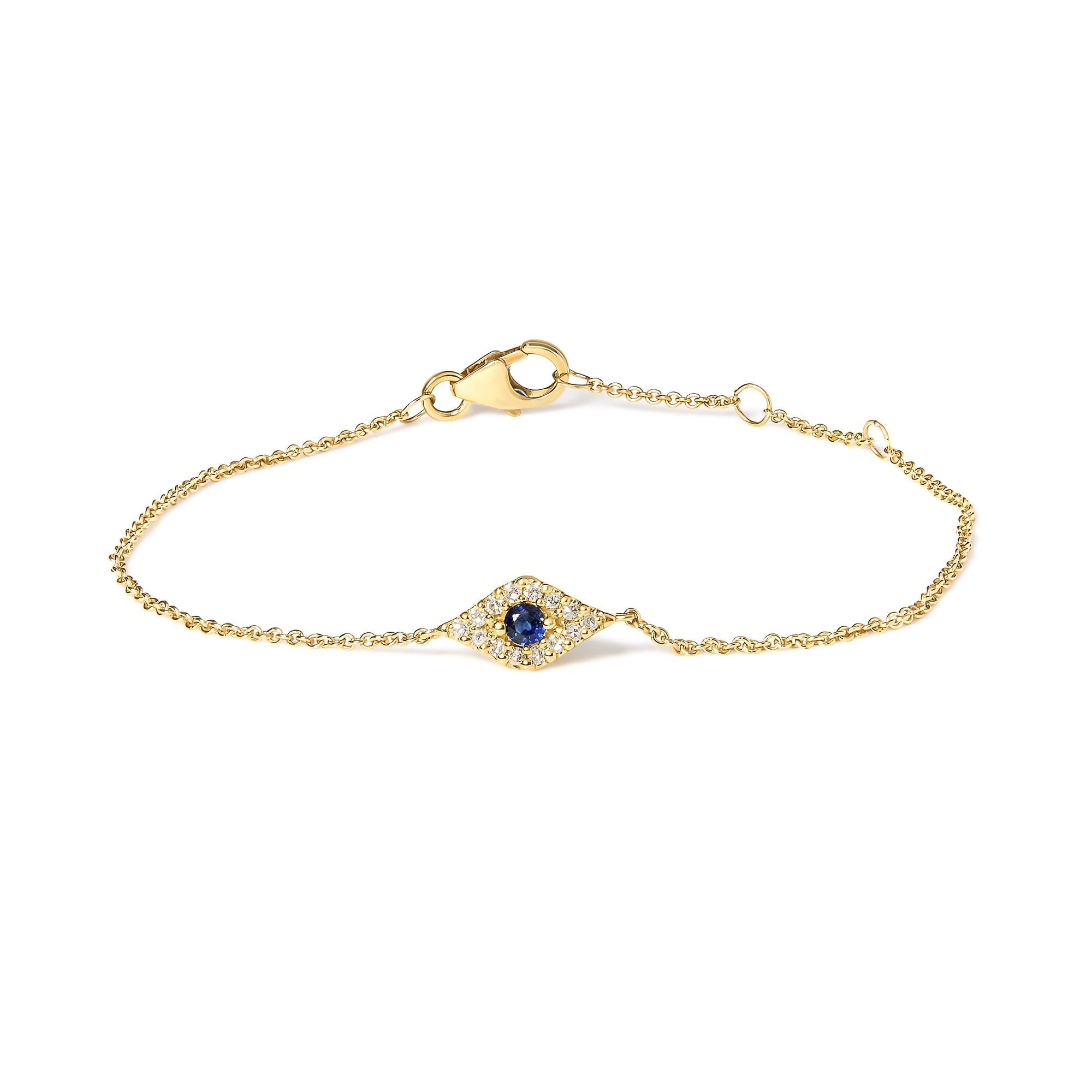 Blue Sapphire and Diamond Accent Evil Eye Station Link Bracelet in 10K Yellow Gold, photo 1