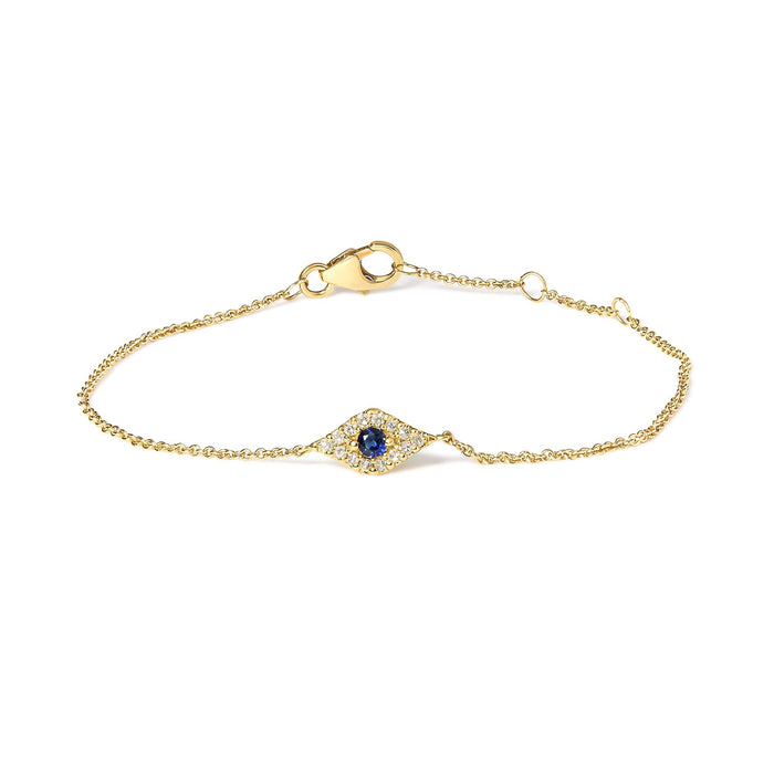 Blue Sapphire and Diamond Accent Evil Eye Station Link Bracelet in 10K Yellow Gold, photo 1