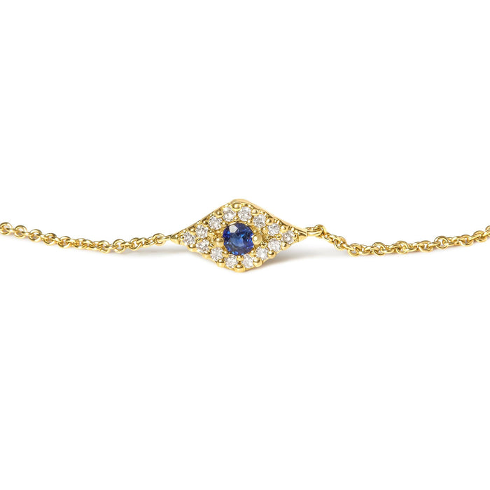 Blue Sapphire and Diamond Accent Evil Eye Station Link Bracelet in 10K Yellow Gold, photo 2