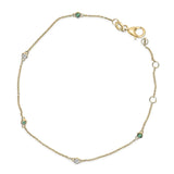 Alternating Green Emerald and Diamond Bezel Station Chain Bracelet in 14K Yellow Gold