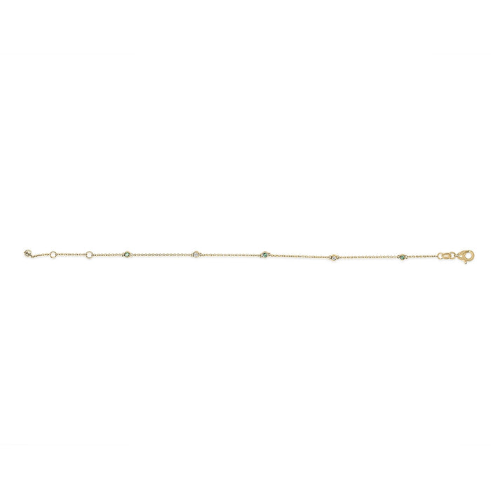 Pulsera de cadena de estaciones de bisel con esmeralda verde y diamantes alternados en oro amarillo de 14K, foto 2