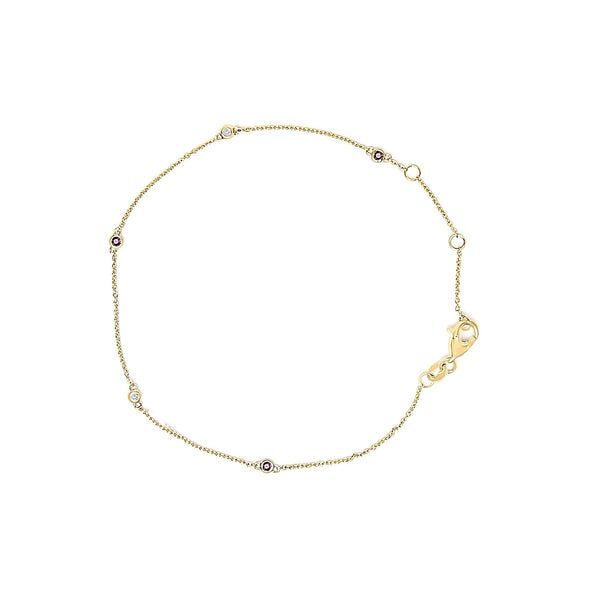Alternating 1.75 mm Red Ruby and White Diamond Bezel Station Chain Bracelet in 14K Yellow Gold, photo 1