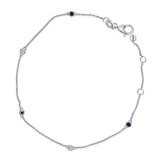 Pulsera de cadena de estaciones alternadas de bisel con zafiro azul y diamantes en oro blanco de 14K